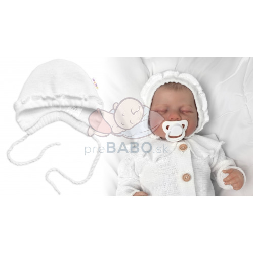 Pletená čiapočka na zaväzovanie bonetka Girl, Hand Made Baby Nellys, biela, veľ. 68/74
