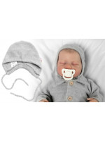 Pletená čiapočka na zaväzovanie bonetka Boy, Hand Made Baby Nellys, sivá