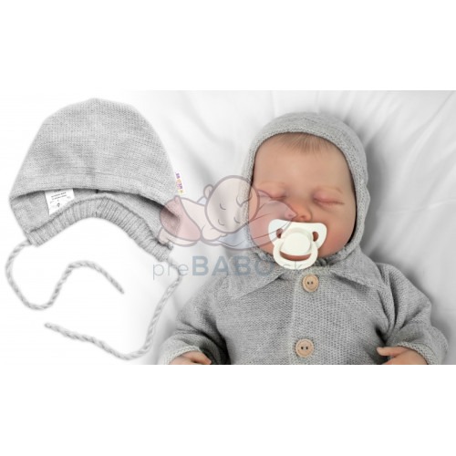 Pletená čiapočka na zaväzovanie bonetka Boy, Hand Made Baby Nellys, sivá, veľ. 68/74