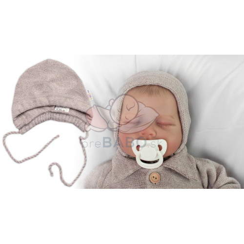 Pletená čiapočka na zaväzovanie bonetka Boy, Hand Made Baby Nellys, bežová, veľ. 68/74