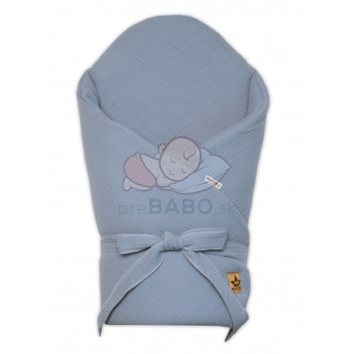 Mušelínová zavinovačka s výstužou na zaväzovanie, Baby Nellys, 75x75cm, denim