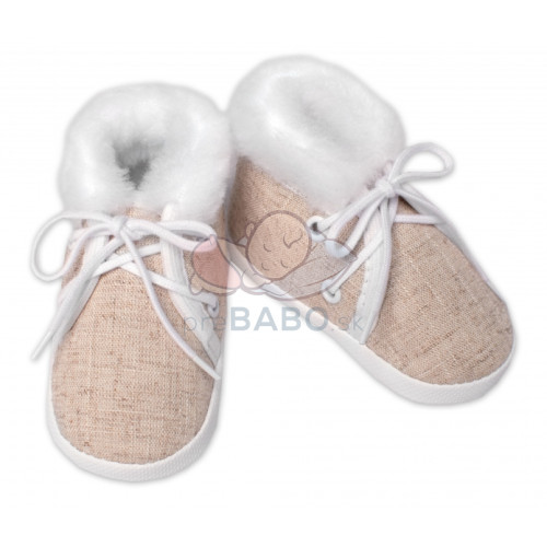 Dojčenské capáčky/topánočky na šnurovanie s kožúškom, Baby Nellys, bežové