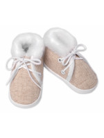 Dojčenské capáčky/topánočky na šnurovanie s kožúškom, Baby Nellys, béžové, vel. 68/74