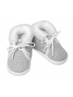 Dojčenské capáčky/topánočky na šnurovanie s kožúškom, Baby Nellys, sivé, vel. 62/68