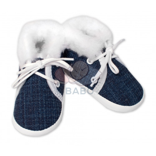 Dojčenské capáčky/topánočky na šnurovanie s kožúškom, Baby Nellys, granát, vel. 62/68