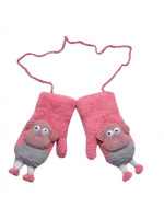 Zimné rukavičky so šnúrkou a kožúškom, Ovečka, Baby Nellys, ružové, 98/104, 13cm