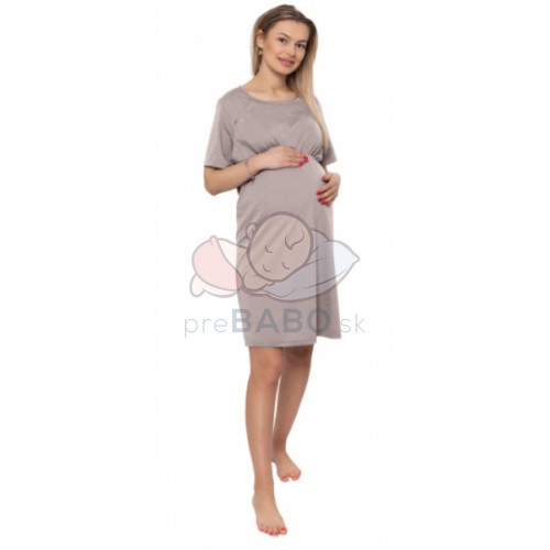 Be MaaMaa Dámska tehotenská/dojčiaca nočná košeľa Luna, bežová, veľ. XL