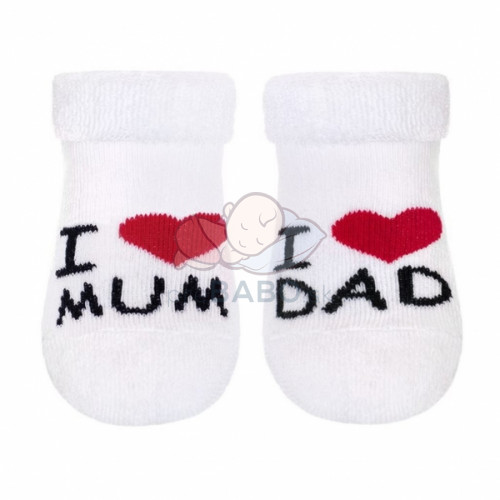 Dojčenské froté bavlnené ponožky I Love Mum & Dad, biele