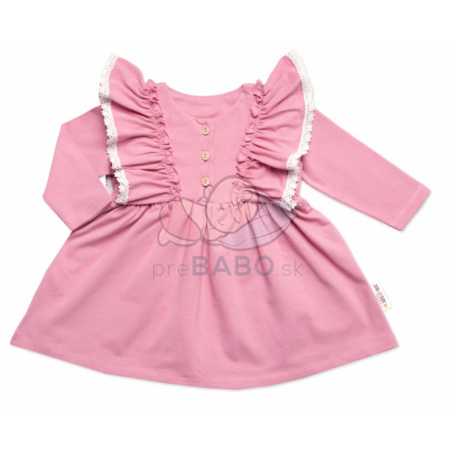Dojčenské šaty dlhý rukáv s volánikmi Amálka, bavlna, Mrofi, púdrovo ružové