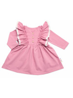 Dojčenské šaty dlhý rukáv s volánikmi Amálka, bavlna, Mrofi, púdrovo ružové, veľ. 86