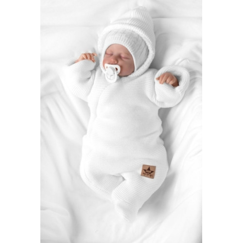 Zimná pletená kombinéza/overálok s kapucňou Baby Nellys - bílá, veľ. 62