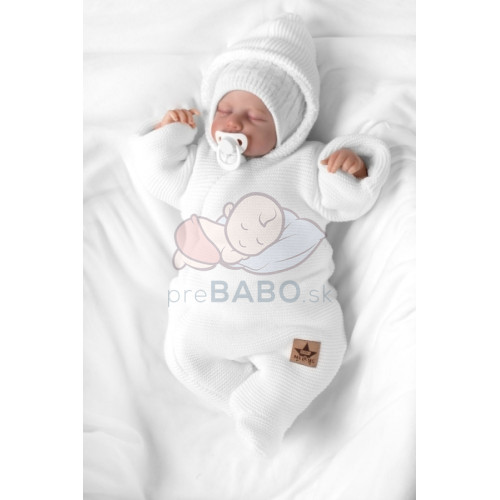 Zimná pletená kombinéza/overálok s kapucňou Baby Nellys - bílá, veľ. 74