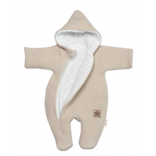 Zimná pletená kombinéza/overálok s kapucňou Baby Nellys - capuccino, veľ. 62