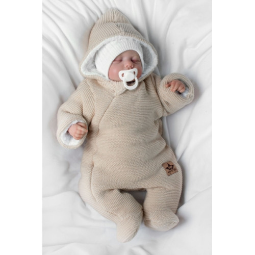 Zimná pletená kombinéza/overálok s kapucňou Baby Nellys - capuccino, veľ. 62