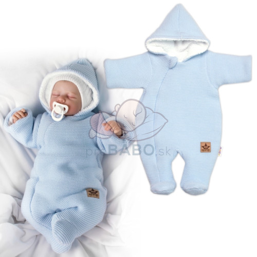 Zimná pletená kombinéza/overálok s kapucňou Baby Nellys - svetlo modrá, veľ. 74