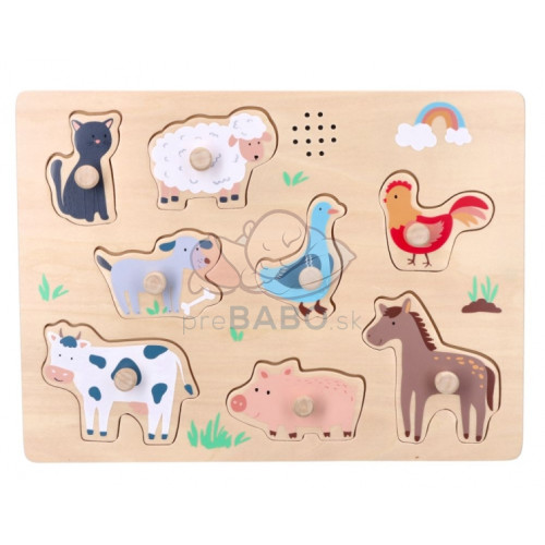 Drevené zábavné vkladacie puzzle so zvukom, Farma 3D