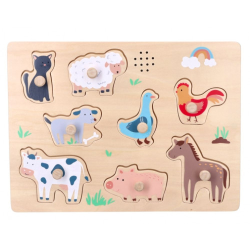 Drevené zábavné vkladacie puzzle so zvukom, Farma 3D