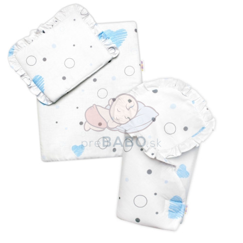 Luxusná sada pre bábiku, Baby Nellys, zavinovačka, perinka a vankúšik, I love boy