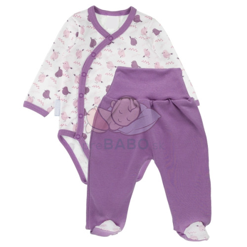 Zavinovacie dojčenské body + polodupačky, bavlna, 2D sada, MBaby, Vtáčiky - orgovánová