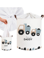 Kôš na hračky, uzatvárateľný, bavlna - Trucks Love Daddy - biely, 43 L