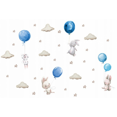 Dekorácia na stenu Tulimi - Zajac s balónikmi XXL, modrá