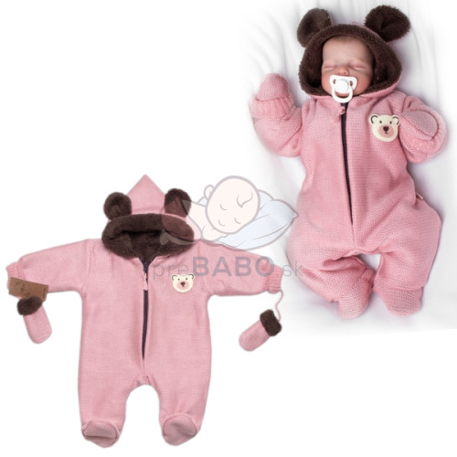 Oteplená pletená kombinéza s rukavičkami Teddy Bear, Baby Nellys, ružová, veľ. 68