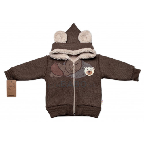 Oteplená pletená bundička Teddy Bear, Baby Nellys, dvojvrstvová, hnedá, veľ. 80/86