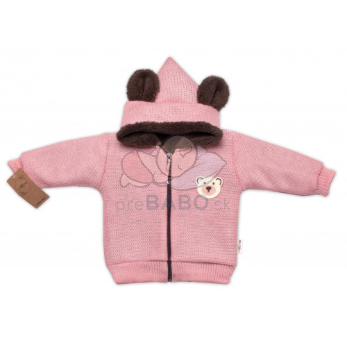 Oteplená pletená bundička Teddy Bear, Baby Nellys, dvojvrstvová, ružová, veľ. 104/110