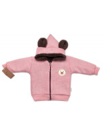 Oteplená pletená bundička Teddy Bear, Baby Nellys, dvojvrstvová, ružová, veľ. 104/110