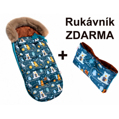 Detský fusak maxi PREMIUM Forest Animals,  zeleno/hnedý 110x50cm + rukávník zadarmo