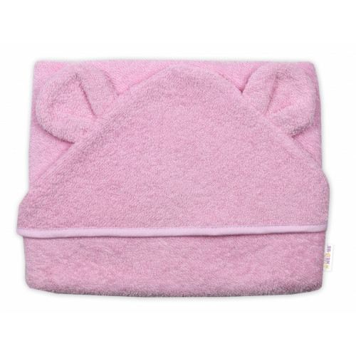 Dojčenská froté osuška s kapucňou a uškami 80x80cm - Baby Nellys, ružová