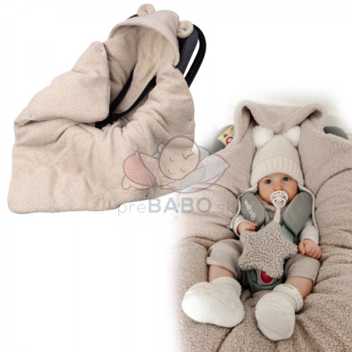Oteplený fusák, deka s kapucňou do autosedačky Baránok, Baby Nellys - béžový