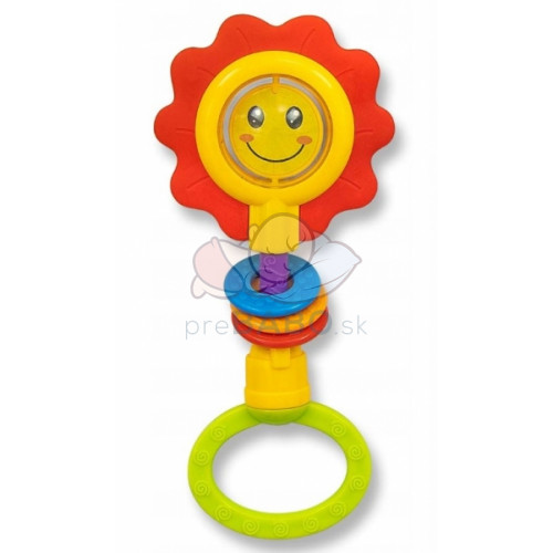 Senzorická hračka hrkálka s hryzátkom Flower, červená