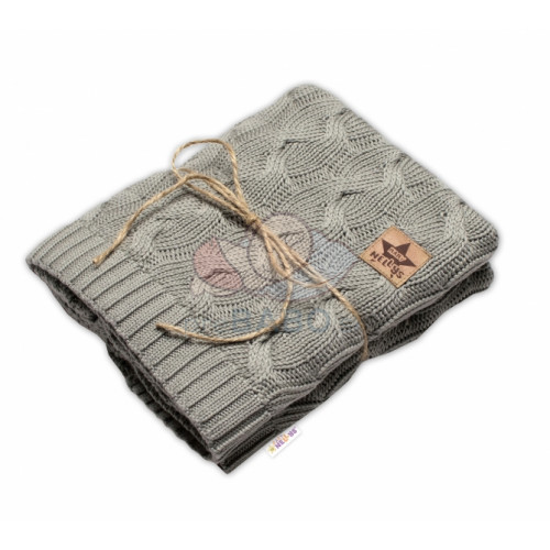 Bambusová detská pletená deka, vzor pletený vrkoč, 80 x100 cm, oliva
