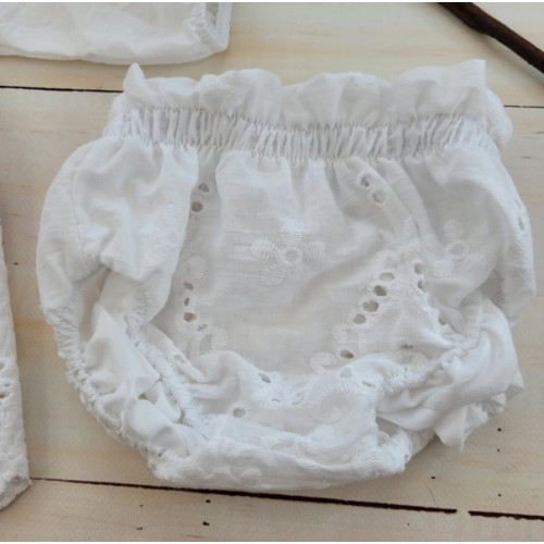 Mušelínové šatôčky s Madeira vyšívkou + nohavičky a čelenka 3D, biele