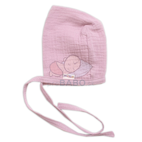 Mušelínová čiapočka na zaväzovanie bonetka Girl, Hand Made, púdrová, ružová, veľ. 56