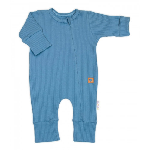 Rastúci rebrovaný overálek, čiapočka a topánočky, 3D, Nature - jeans, vel. 86/92