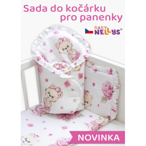 Sada pre bábiku 3D - zavinovačka, perinka a vankúšik, Míša Baletka, ružová