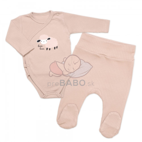 Zavinovacie, rebrované dojčenské body + polodupačky Ovečka 2D, béžová, veľ. 62