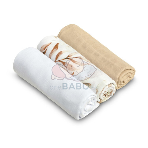 Mušelínové mäkké plienky LUX, 3ks, Kvety, biela/béžová/so vzorom