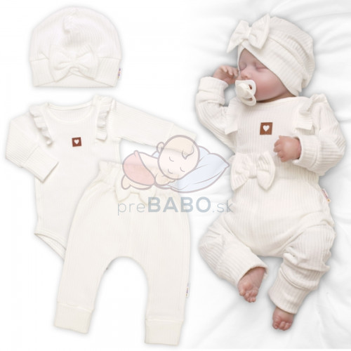 Rebrovaná rastúca súprava 3D, Baby Girl - smotanová, veľ. 68/74