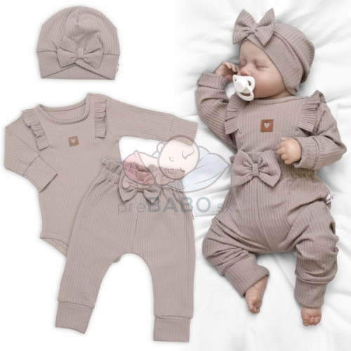Rebrovaná rastúca súprava 3D, Baby Girl - taupe, veľ. 68/74