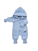 Detský pletený overálok s odopínacou kapucňou - baby blue