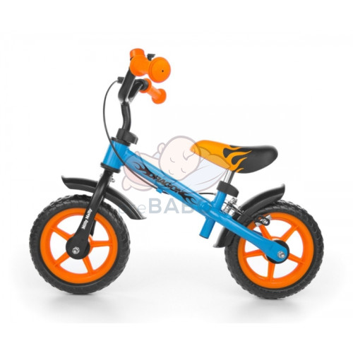 Detské odrážadlo s brzdou - modrá, oranžová