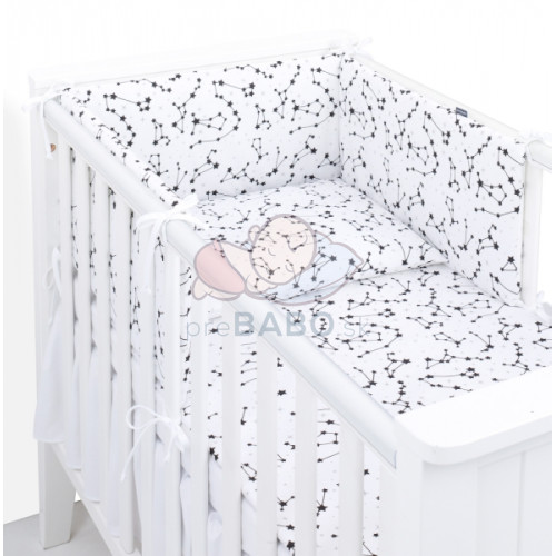 Mantinel s obliečkami do postieľky, 3D sada - Star,  biela, 135x100 cm