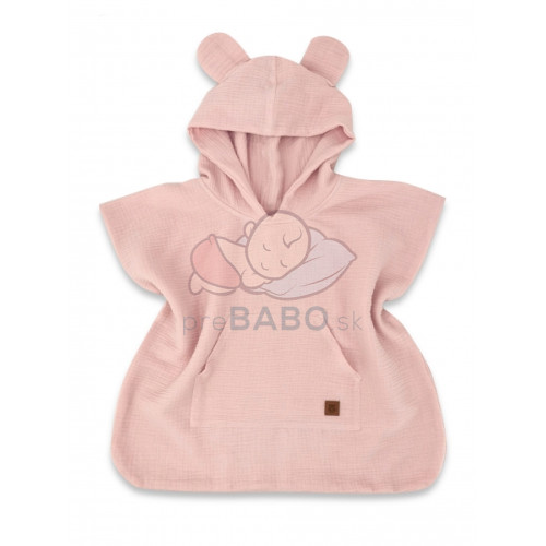 Detské mušelínové pončo lux s kapucňou Teddy, rýchloschnúci, pudrovo ružové