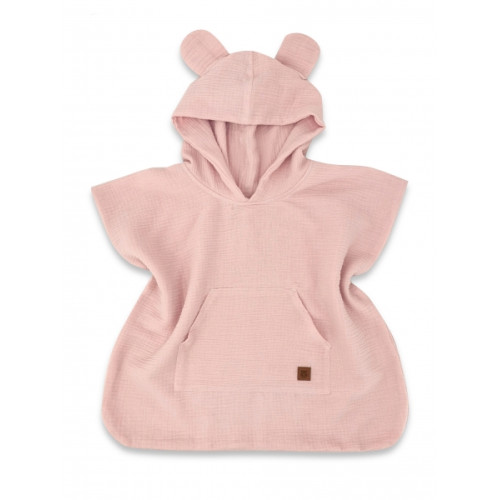 Detské mušelínové pončo lux s kapucňou Teddy, rýchloschnúci, pudrovo ružové, 110/122
