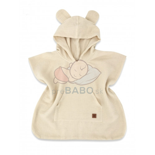 Detské mušelínové pončo lux s kapucňou Teddy, rýchloschnúci, béžové, 110/122