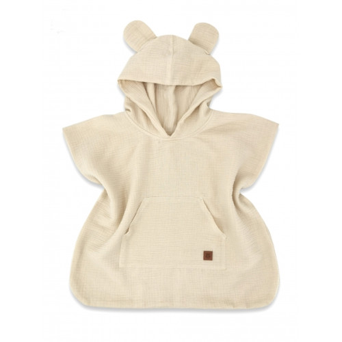 Detské mušelínové pončo lux s kapucňou Teddy, rýchloschnúci, béžové, 110/122