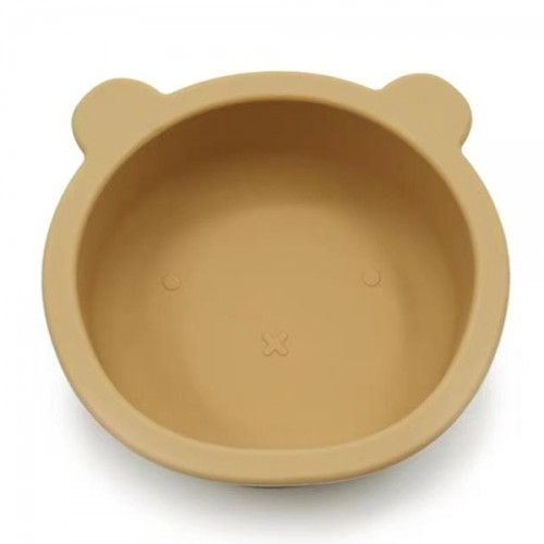 Silikónová miska s prísavkou Medvedík, priemer 12 cm - horčicová